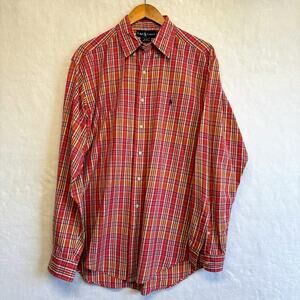 VTG Polo Ralph Lauren Blake Long Sleeve Plaid Button Down Shirt Red Size M